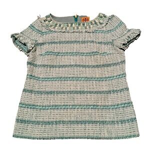 Tory Burch Top Blouse Sage Joan Tweed Beaded Collar Fringe Runway Collection 2